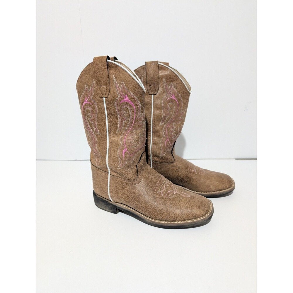 Shyanne Girl's 4 Madison Faux Leather Western Boots Brown Square Toe